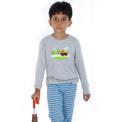 Grey Full Sleeve Boys Pyjama - Digger